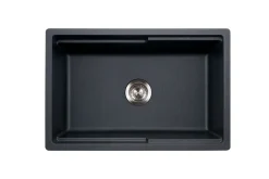 Houzer Quartztone 30" Midnite Apron Front Farmhouse Granite Composite Workstation Kitchen Sink with Accessories - W-130-MIDNITE-C