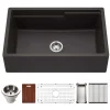 Houzer Quartztone 33" Midnite Apron Front Farmhouse Granite Composite Workstation Kitchen Sink with Accessories - W-133 MIDNITE-C