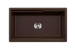 Houzer Quartztone 33" Mocha Apron Front Farmhouse Granite Composite Workstation Kitchen Sink with Accessories - W-133 MOCHA-C