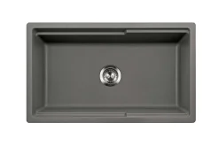 Houzer Quartztone 33" Slate Apron Front Farmhouse Granite Composite Workstation Kitchen Sink with Accessories - W-133 SLATE-C