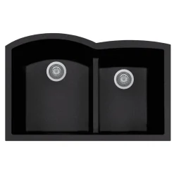 Houzer Quartztone 33" Undermount Granite Kitchen Sink, 60/40 Double Bowl, Midnite, P-175U Midnite