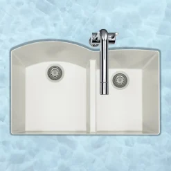 Houzer Quartztone 33" Undermount Granite Kitchen Sink, 60/40 Double Bowl, Cloud, P-175U Cloud