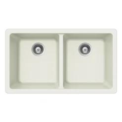 Houzer Quartztone 33" White Granite Composite Undermount 50/50 Double Bowl Kitchen Sink - M-200U WHITE