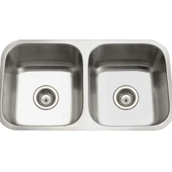 Houzer 31" Stainless Steel Undermount 50/50 Double Bowl Kitchen Sink, 18 Gauge, STD-2100-1