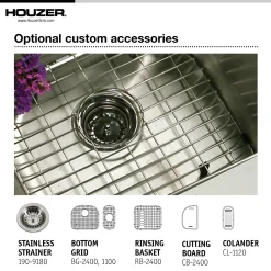 Houzer 32" Stainless Steel Undermount 80/20 Double Bowl Kitchen Sink, 18 Gauge, MG-3209SL-1