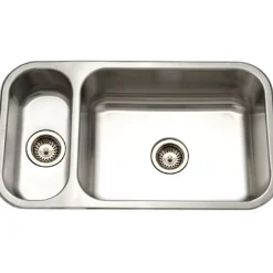 Houzer 32" Stainless Steel Undermount Double Bowl Kitchen Sink, 20 Gauge, Reversible, EHD-3118-1