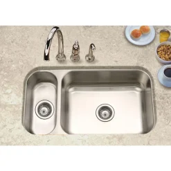 Houzer 32" Stainless Steel Undermount Double Bowl Kitchen Sink, 20 Gauge, Reversible, EHD-3118-1