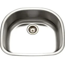 Houzer 24" Stainless Steel Undermount Single D Bowl Kitchen Sink, 18 Gauge, MS-2409-1