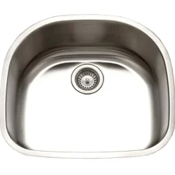 Houzer 23" Stainless Steel Undermount Single D Bowl Kitchen Sink, 18 Gauge, STS-1400-1