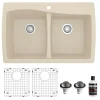 Karran 34" Drop In/Topmount Quartz Composite Kitchen Sink with Accessories, 50/50 Double Bowl, Bisque, QT-720-BI-PK1
