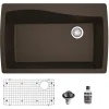 Karran 34" Drop In/Topmount Quartz Composite Kitchen Sink with Accessories, Brown, QT-722-BR-PK1