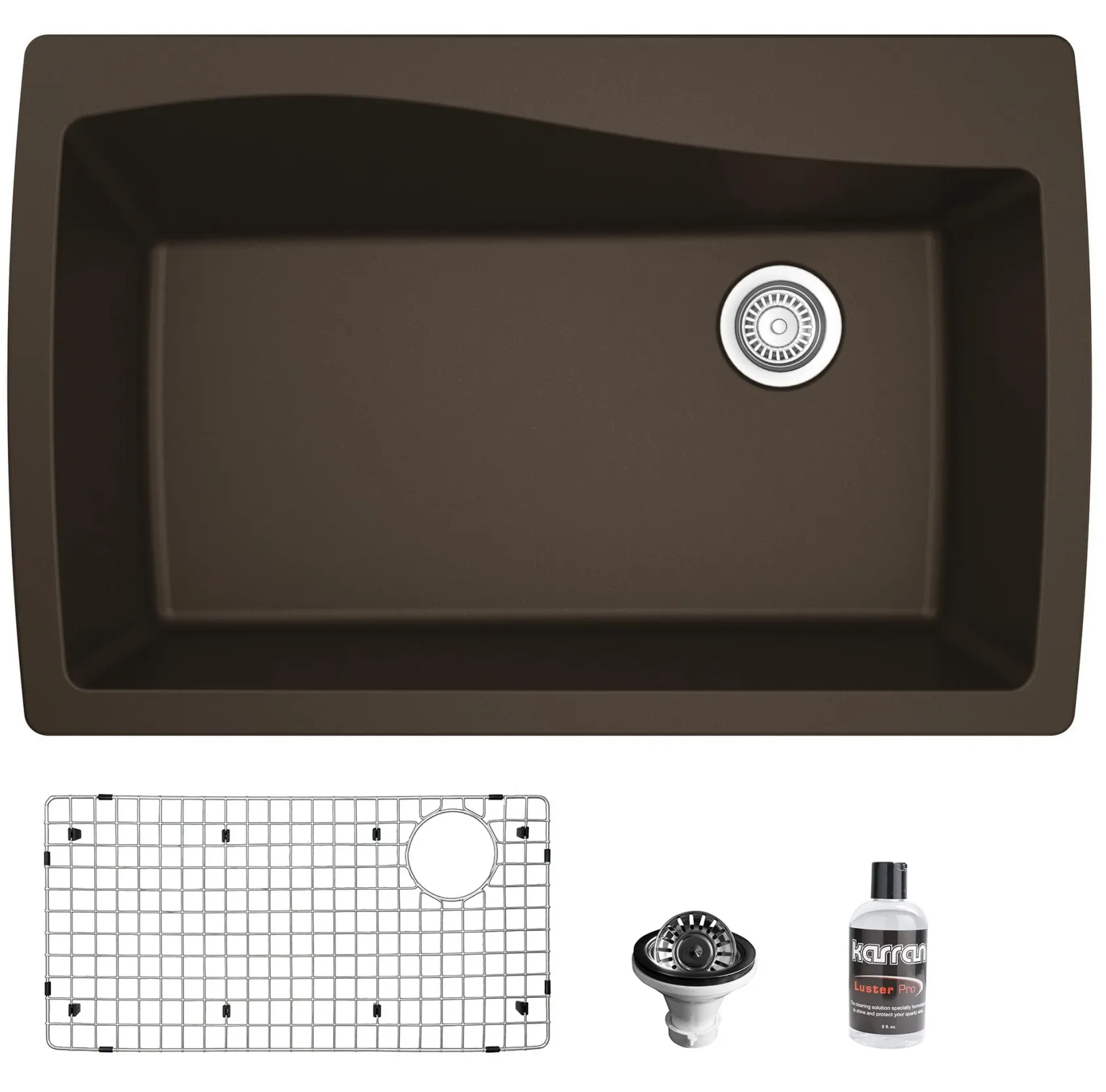 Karran 34" Drop In/Topmount Quartz Composite Kitchen Sink with Accessories, Brown, QT-722-BR-PK1