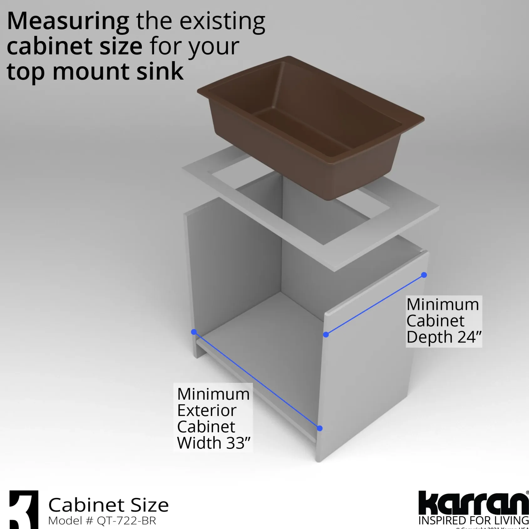 Karran 34" Drop In/Topmount Quartz Composite Kitchen Sink with Accessories, Brown, QT-722-BR-PK1