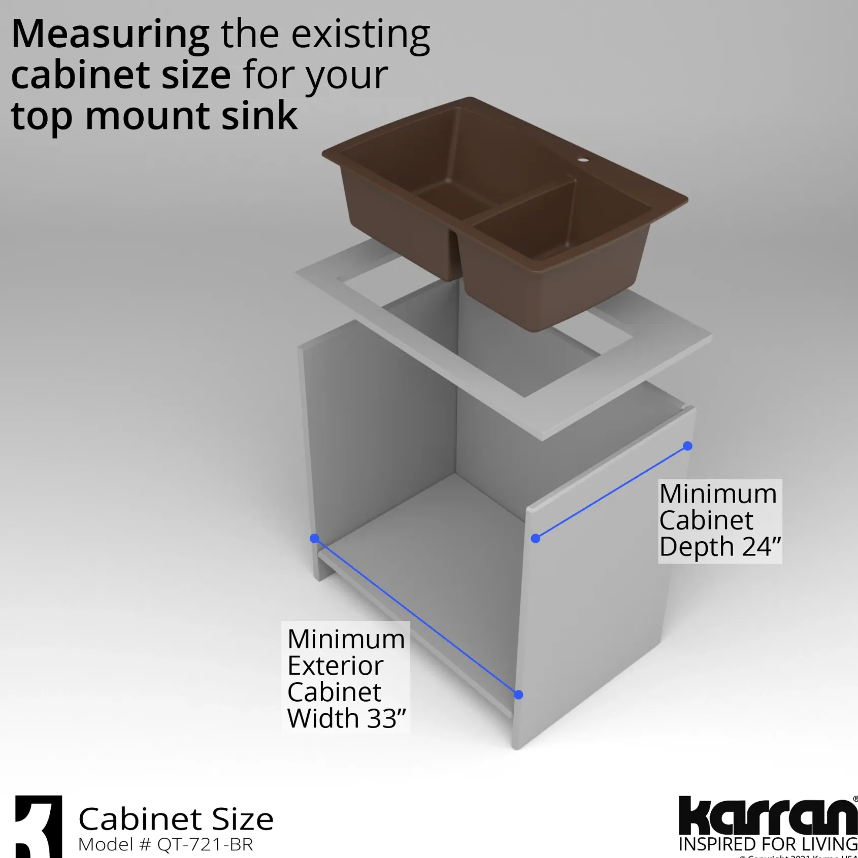 Karran 34" Drop In/Topmount Quartz Composite Kitchen Sink with Accessories, 60/40 Double Bowl, Brown, QT-721-BR-PK1
