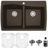 Karran 34" Drop In/Topmount Quartz Composite Kitchen Sink with Accessories, 50/50 Double Bowl, Brown, QT-720-BR-PK1