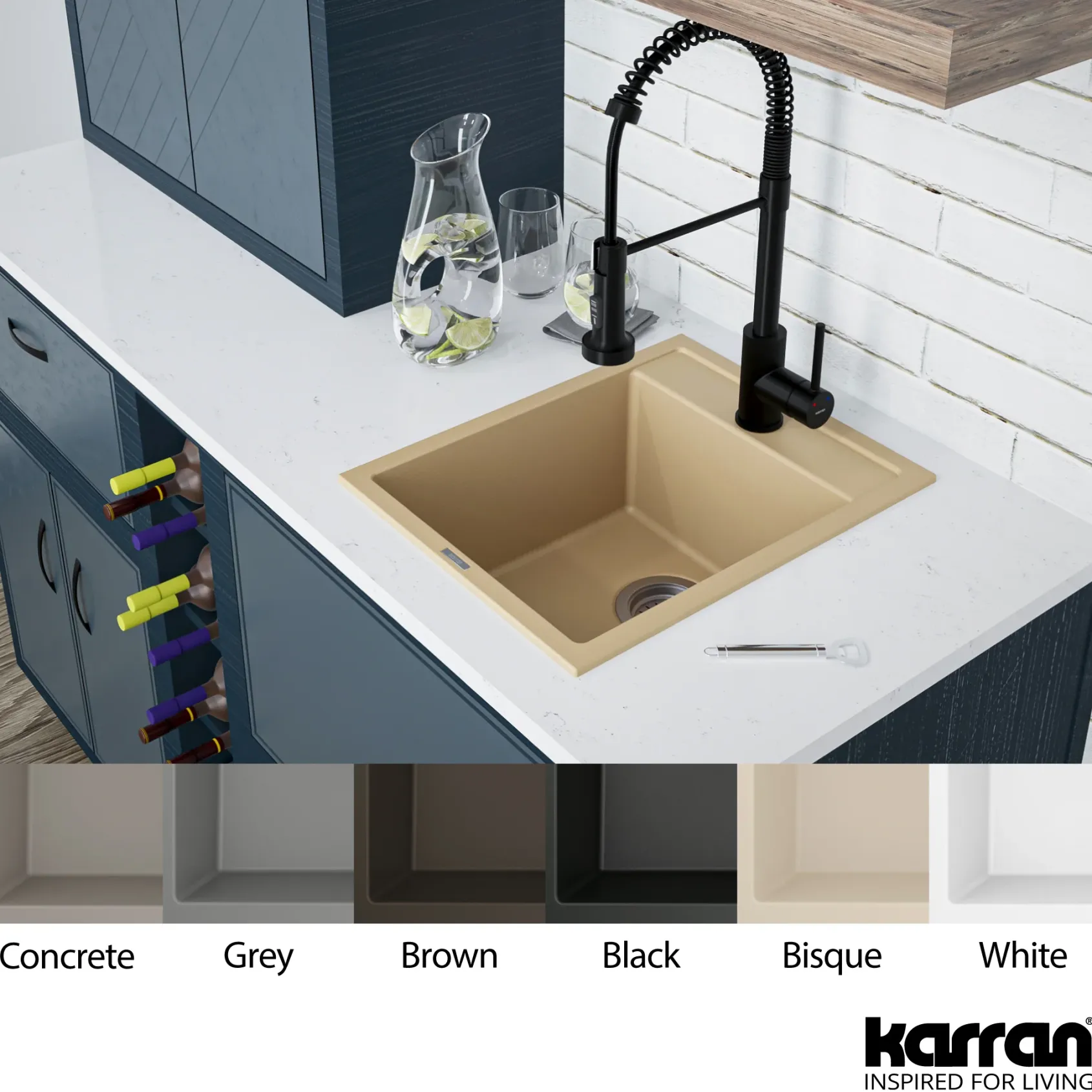 Karran 16" Drop In/Topmount Quartz Composite Kitchen Sink, Bisque, QT-825-BI