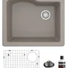 Karran 25" Drop In/Topmount Quartz Composite Kitchen Sink, Concrete, QT-671-CN-PK1