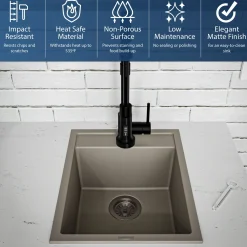Karran 16" Drop In/Topmount Quartz Composite Kitchen Sink, Concrete, QT-825-CN