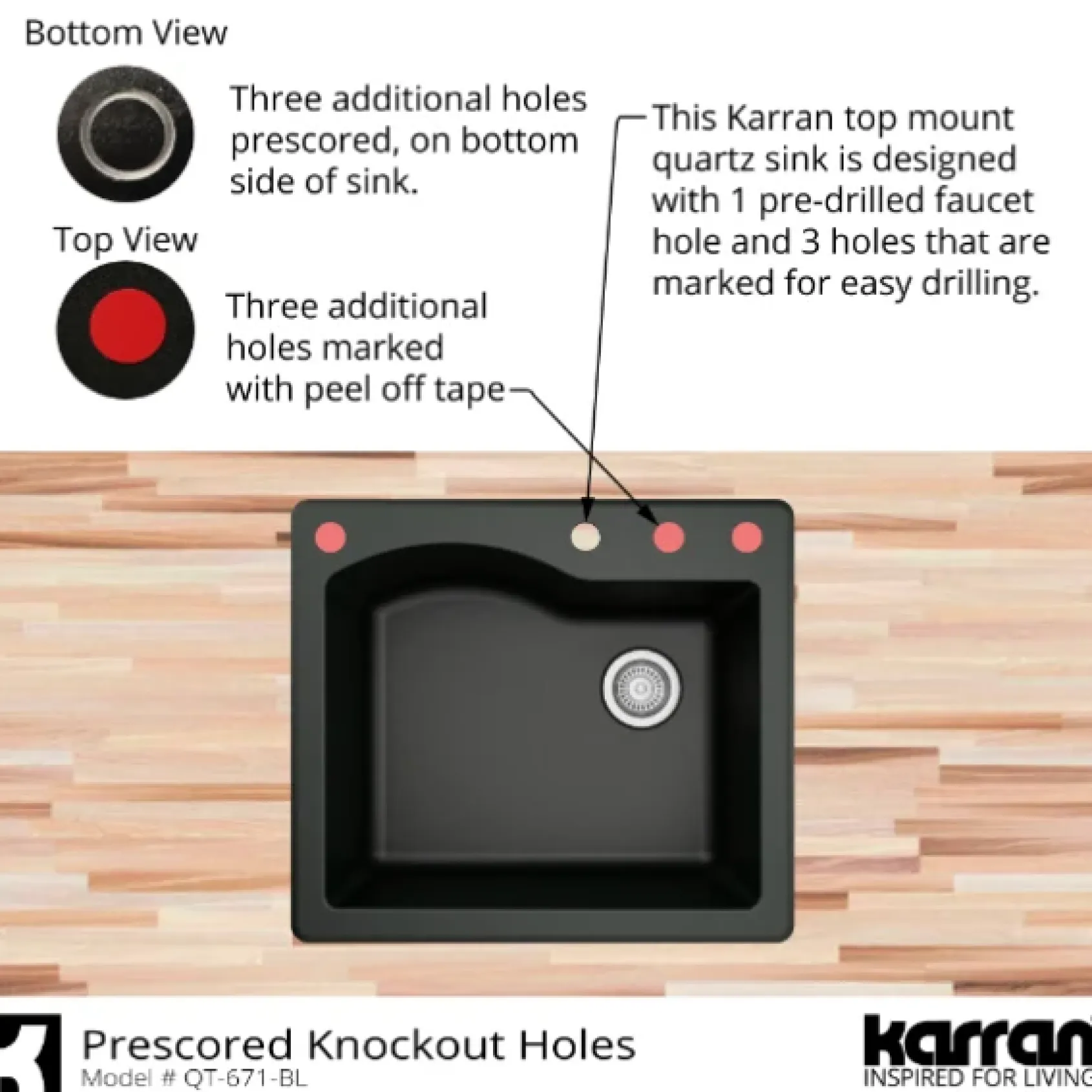 Karran 25" Drop In/Topmount Quartz Composite Kitchen Sink, Brown, QT-671-BR