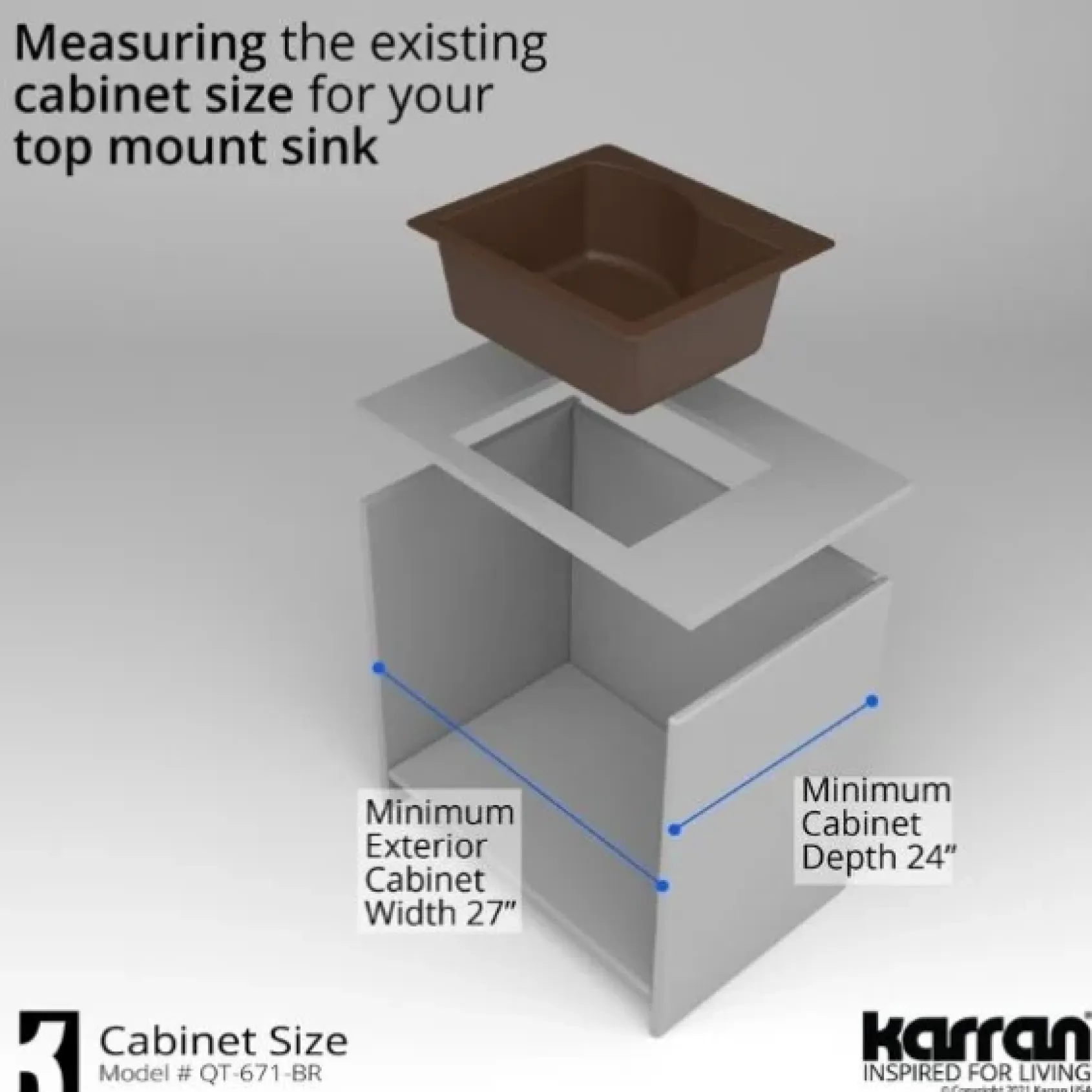 Karran 25" Drop In/Topmount Quartz Composite Kitchen Sink, Brown, QT-671-BR