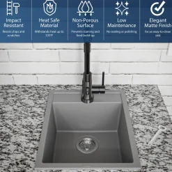 Karran 16" Drop In/Topmount Quartz Composite Kitchen Sink, Grey, QT-825-GR