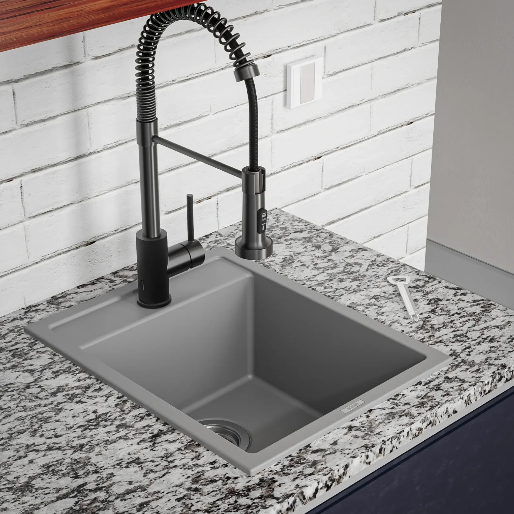 Karran 16" Drop In/Topmount Quartz Composite Kitchen Sink, Grey, QT-825-GR