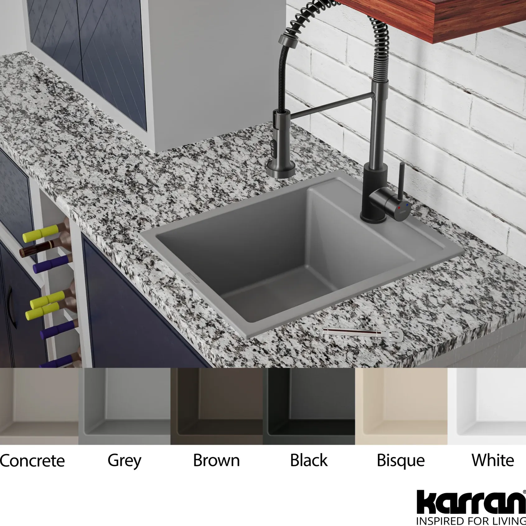 Karran 16" Drop In/Topmount Quartz Composite Kitchen Sink, Grey, QT-825-GR