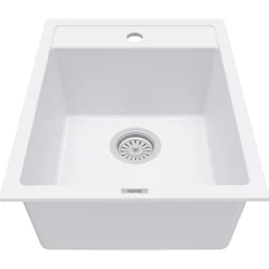 Karran 16" Drop In/Topmount Quartz Composite Kitchen Sink, White, QT-825-WH