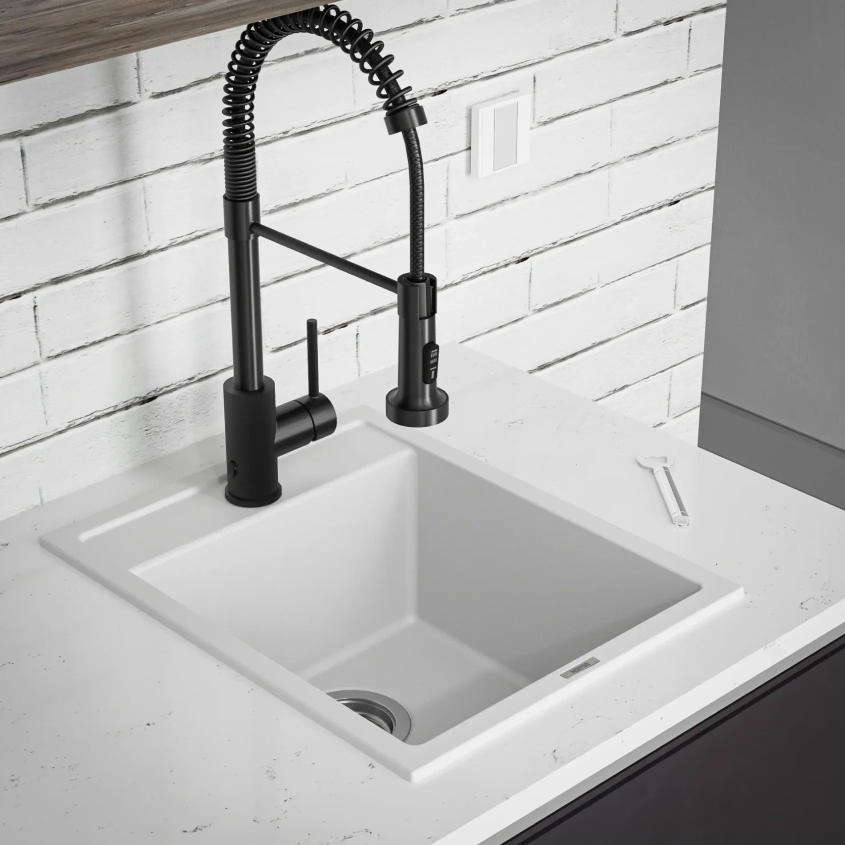 Karran 16" Drop In/Topmount Quartz Composite Kitchen Sink, White, QT-825-WH