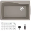 Karran 34" Drop In/Topmount Quartz Composite Kitchen Sink with Accessories, Concrete, QT-722-CN-PK1