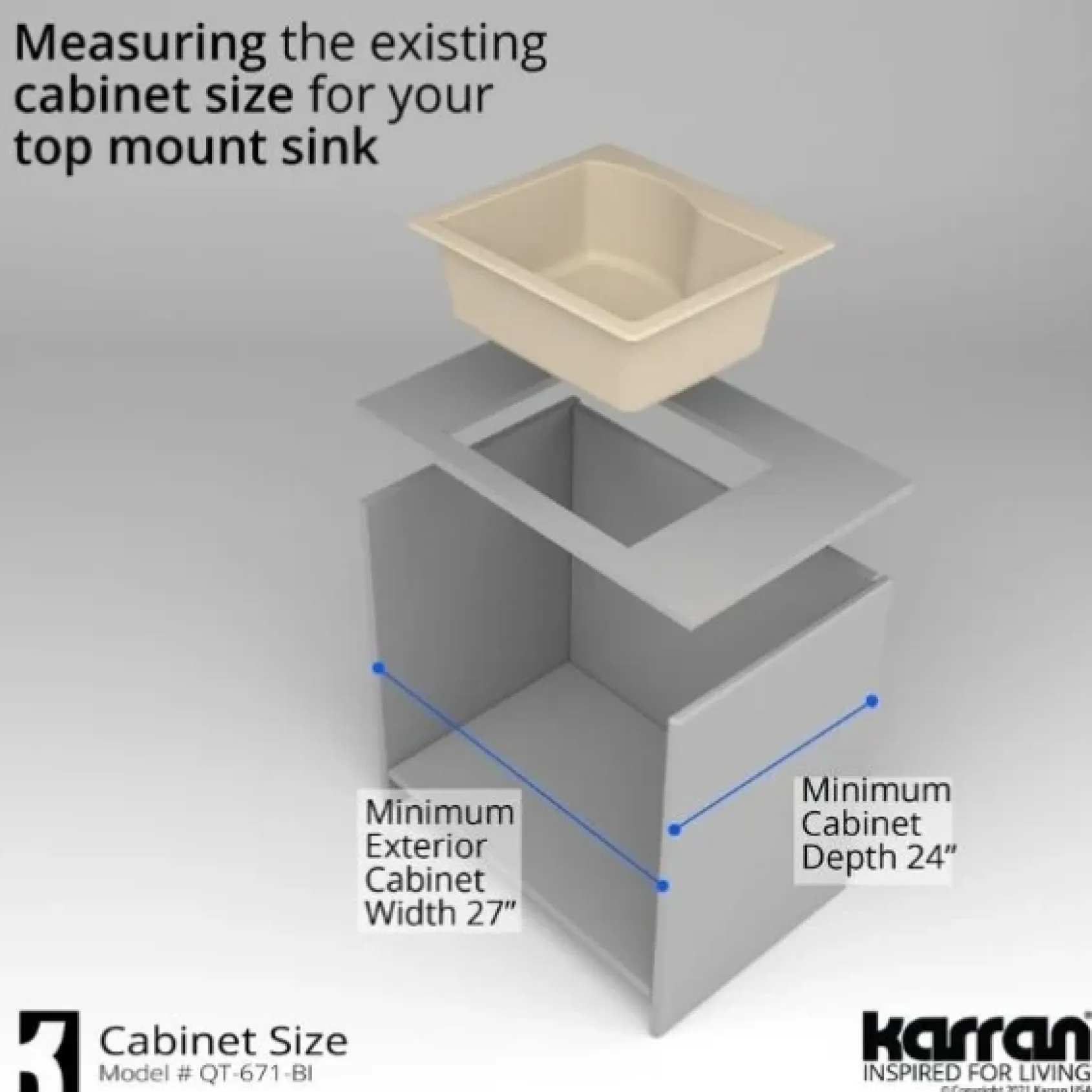 Karran 25" Drop In/Topmount Quartz Composite Kitchen Sink, Bisque, QT-671-BI