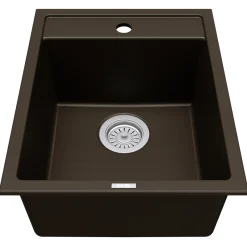 Karran 16" Drop In/Topmount Quartz Composite Kitchen Sink, Brown, QT-825-BR