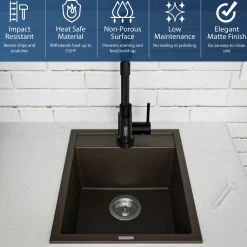 Karran 16" Drop In/Topmount Quartz Composite Kitchen Sink, Brown, QT-825-BR
