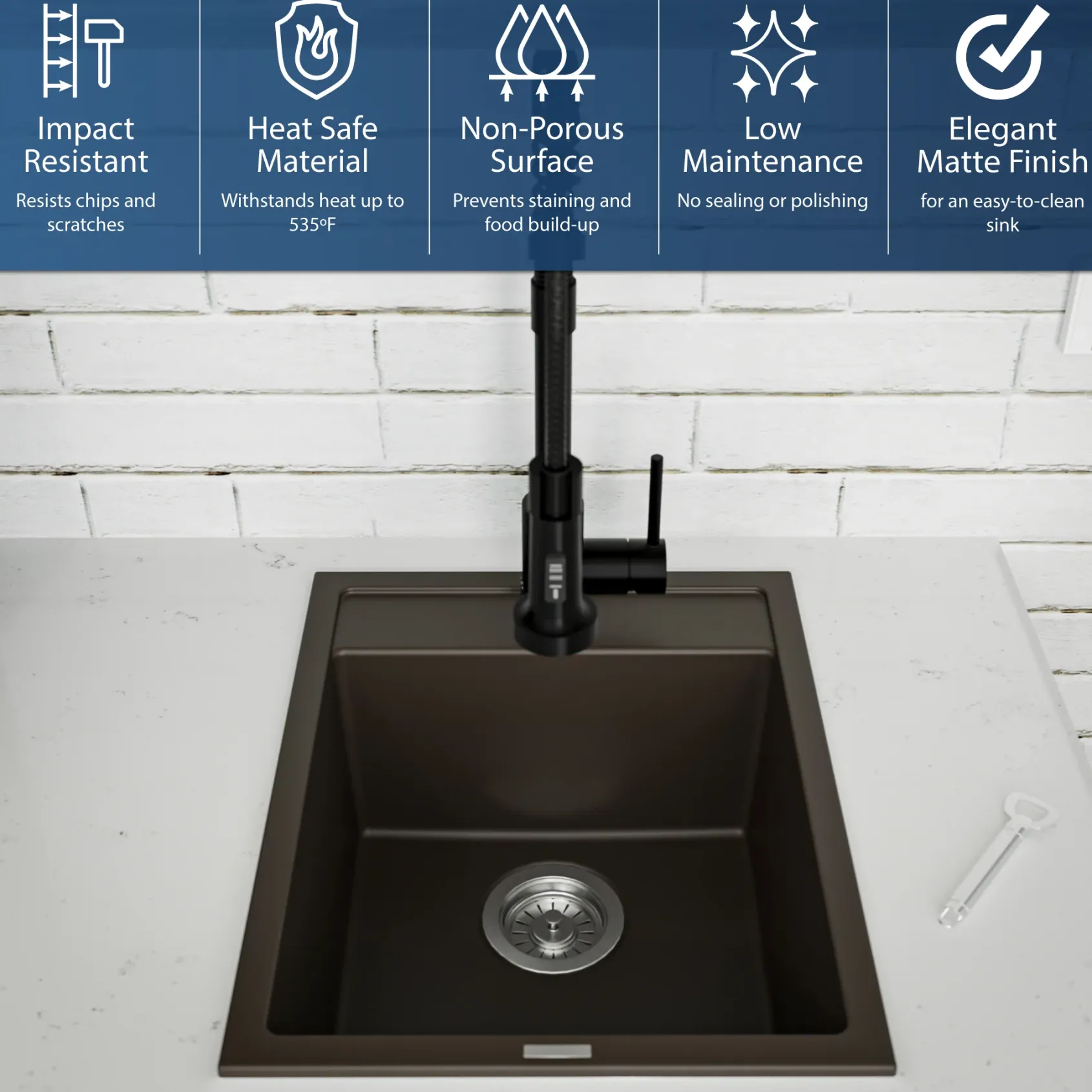 Karran 16" Drop In/Topmount Quartz Composite Kitchen Sink, Brown, QT-825-BR