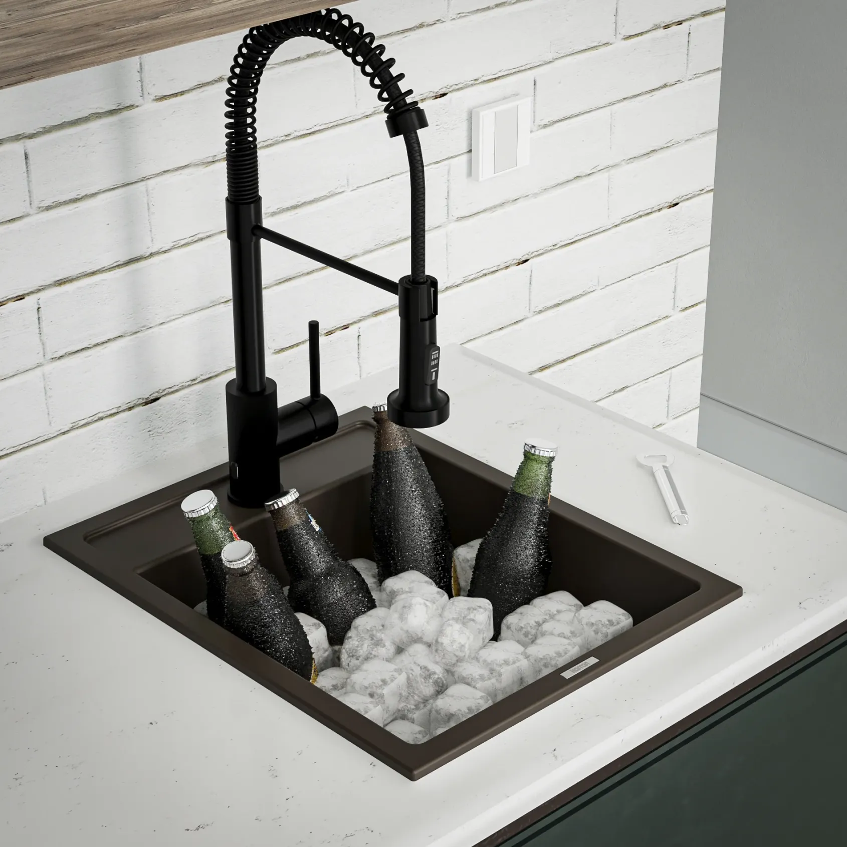 Karran 16" Drop In/Topmount Quartz Composite Kitchen Sink, Brown, QT-825-BR