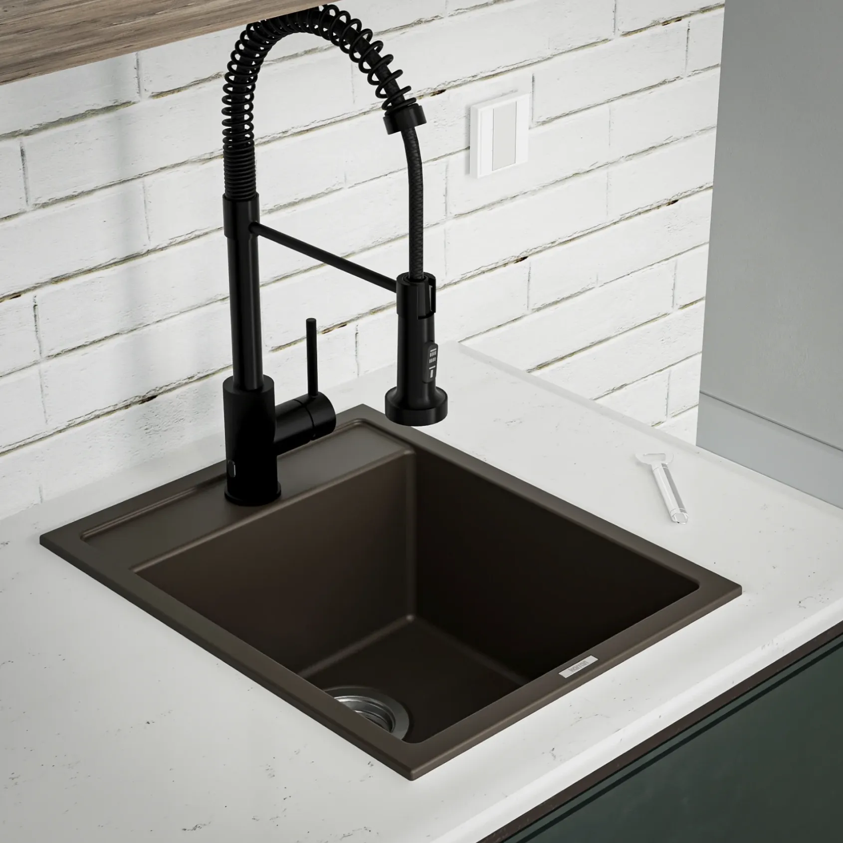 Karran 16" Drop In/Topmount Quartz Composite Kitchen Sink, Brown, QT-825-BR
