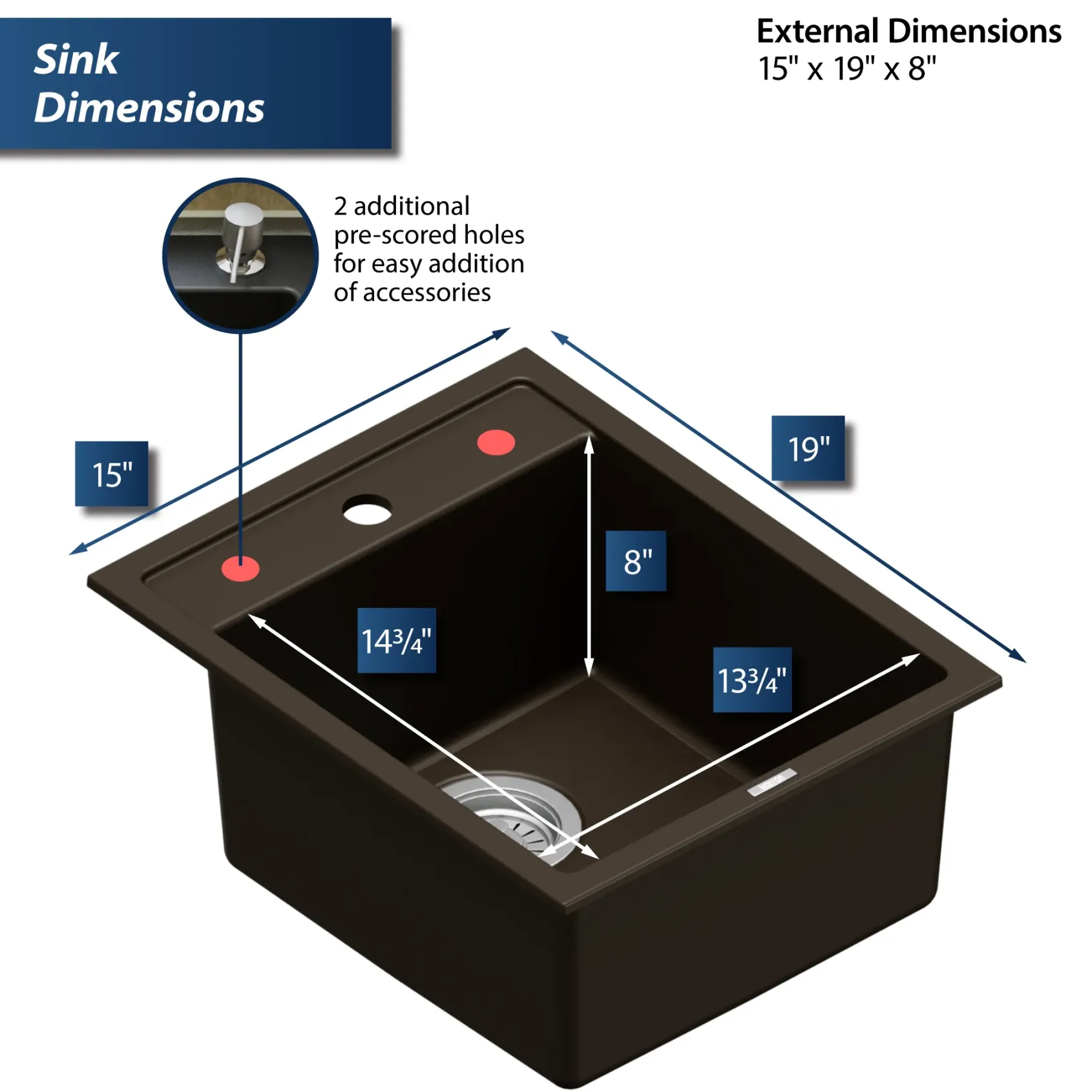 Karran 16" Drop In/Topmount Quartz Composite Kitchen Sink, Brown, QT-825-BR