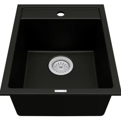 Karran 16" Drop In/Topmount Quartz Composite Kitchen Sink, Black, QT-825-BL