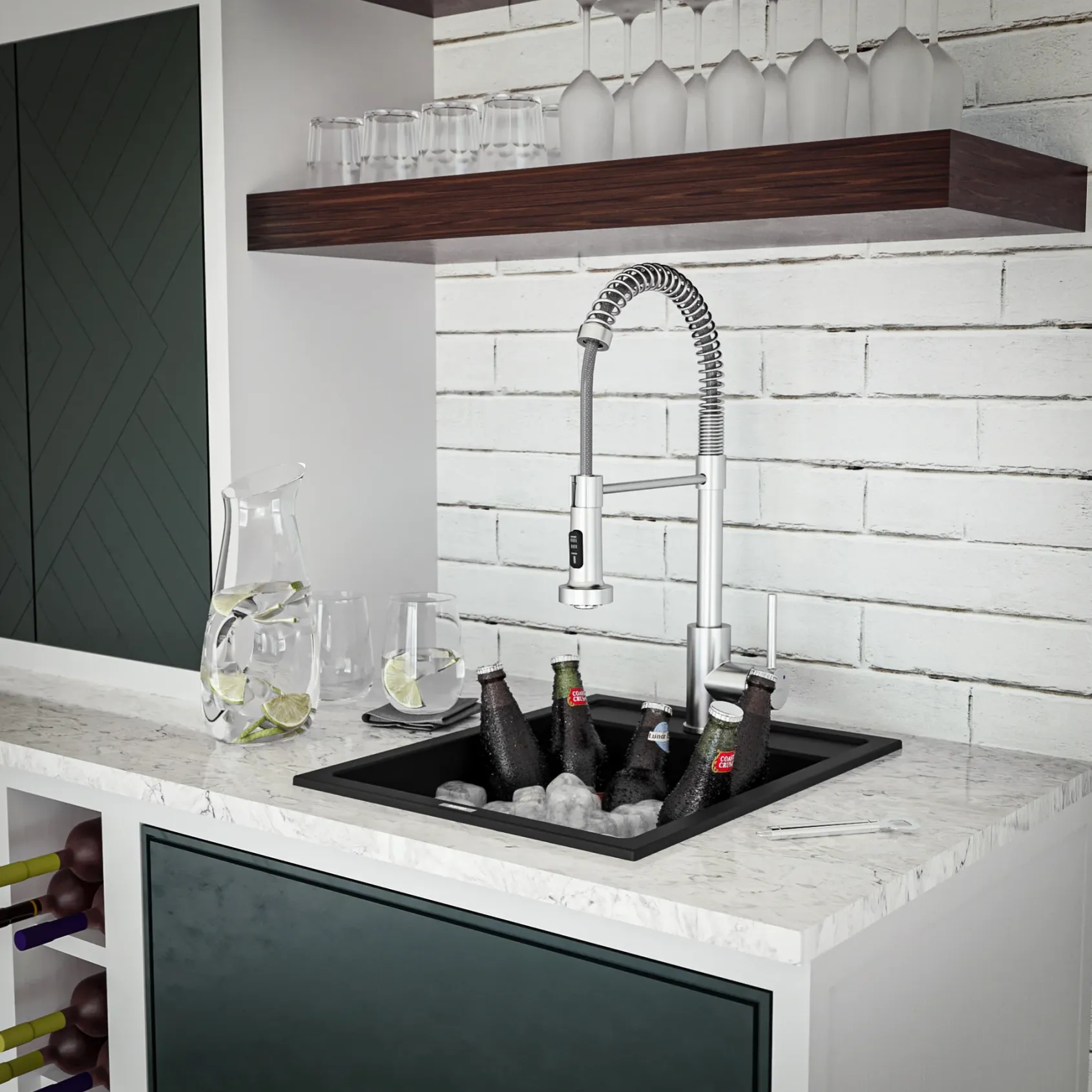 Karran 16" Drop In/Topmount Quartz Composite Kitchen Sink, Black, QT-825-BL