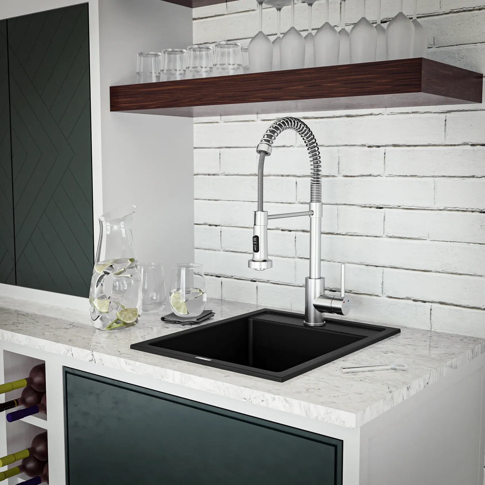 Karran 16" Drop In/Topmount Quartz Composite Kitchen Sink, Black, QT-825-BL