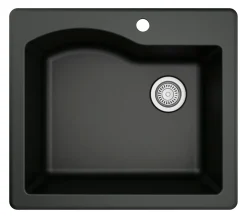 Karran 25" Drop In/Topmount Quartz Composite Kitchen Sink, Black, QT-671-BL-PK1