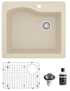 Karran 25" Drop In/Topmount Quartz Composite Kitchen Sink, Bisque, QT-671-BI-PK1