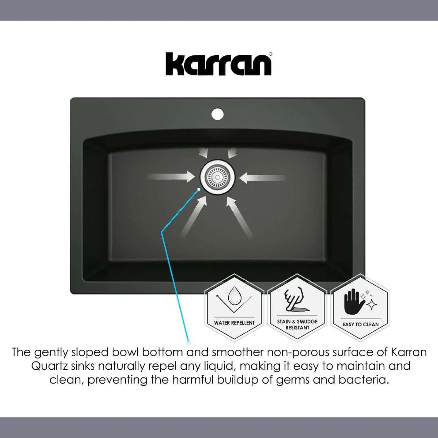 Karran 18" Quartz Bar/Prep Sink, Grey, QX-680-GR