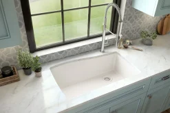 Karran 34" Undermount Quartz Composite Kitchen Sink with Accessories, White, QU-722-WH-PK1