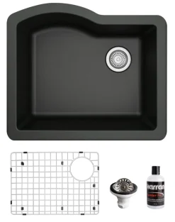 Karran 24" Undermount Quartz Composite Kitchen Sink, Black, QU-671-BL-PK1