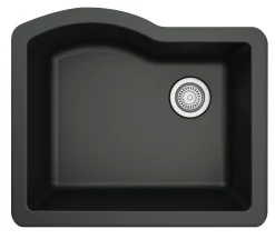 Karran 24" Undermount Quartz Composite Kitchen Sink, Black, QU-671-BL-PK1