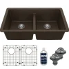 Karran 32" Undermount Quartz Composite Kitchen Sink with Accessories, 50/50 Double Bowl, Brown, QU-810-BR-PK1