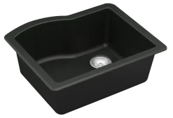 Karran 24" Undermount Quartz Composite Kitchen Sink, Black, QU-671-BL