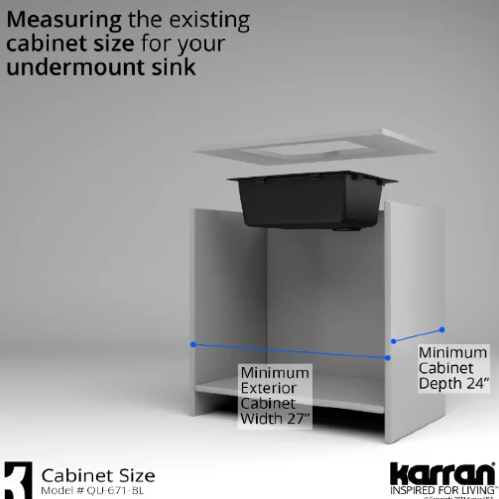 Karran 24" Undermount Quartz Composite Kitchen Sink, Black, QU-671-BL