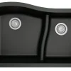 Karran 32" Undermount Quartz Composite Kitchen Sink, 60/40 Double Bowl, Black, QU-630-BL